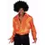 Orange Satin Disco Hemd für Herren mit Rüschen, Größe: M(50/52)